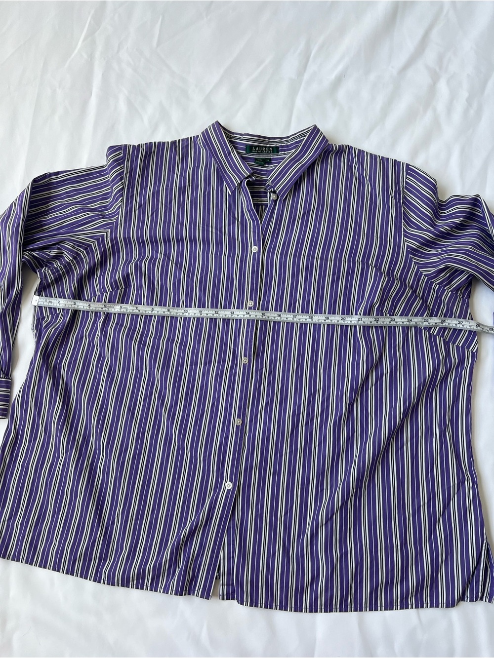 Lauren Ralph Lauren Purple & White Striped Button-Down Shirt - Picture 4 of 9